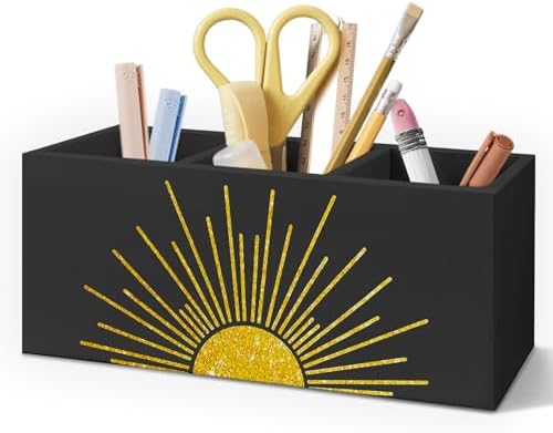 Boho Sunshine Pen Pencil Holder for Desk, Boho Office Decor, Gold Minimalist Sun Sunshine Sunrise Sunset Decorative Sign for Home Office Desk Tabletop Decor by Unknown