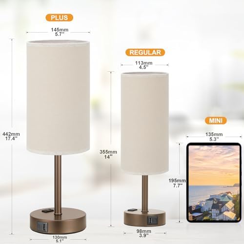 Fenmzee 17.4" Brown Lamp for Bedroom - Dimmable Touch, USB A+C, AC Outlet - Image 2