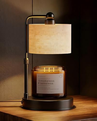 Candle Warmer lamp for 3 Wick Candles, Large Candle Warmer Lamp with Timer, Dimmable, Adjustable Height, Modern Farmhouse Linen Shade, Black Candle Warming Lamp, 2 Bulbs Included by Bingyouth