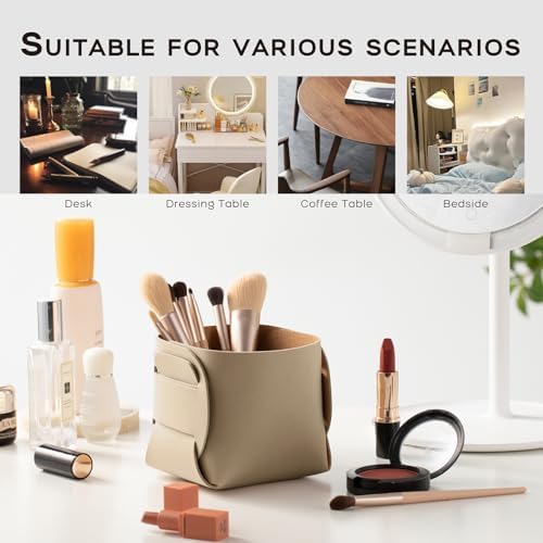 HOMIEAZICOZI 2-Pack Cork Leather Desk Accessories Storage - Pencil Pen Holder - Makeup Brush Holder Organizer - Stylish Addition to Home Decor (Champagne Gold) - Image 5