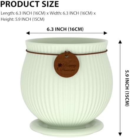 6.3 Inch Light Green Ceramic Planter with Drainage Hole and Saucer - Image 2