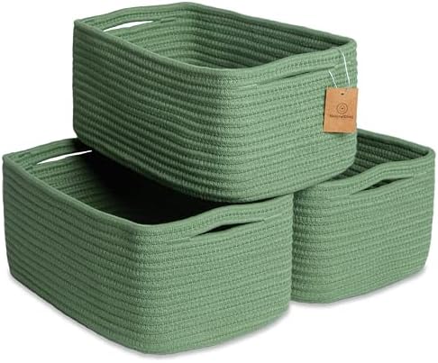 NaturalCozy 13.5”x8.5”x5.5” Rectangle Storage Baskets for Shelves 3 Pack | Cotton Rope Woven Small Baskets for Organizing | Small Storage Bins for Nursery, Bathroom, Closet, Shelf, Decorative by NaturalCozy