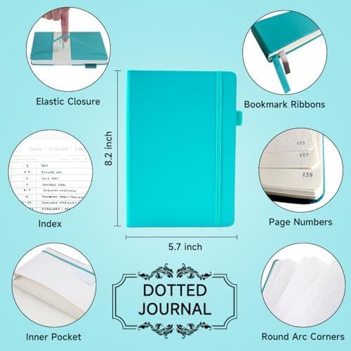 feela Dotted Journal Kit, Dot Grid Journal Hardcover Planner Notebook Set For Beginners Women Girls Note Taking with Journaling Supplies Stencils Stickers Pens Accessories, A5, 224 Pages, Teal - Image 2