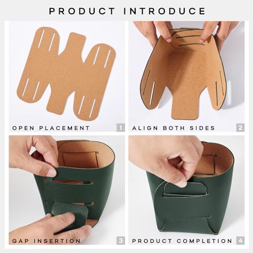HOMIEAZICOZI 2-Pack Cork Leather Desk Accessories Storage - Pencil Pen Holder - Makeup Brush Holder Organizer - Stylish Addition to Home Decor (Dark Green) - Image 6