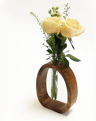 Wooden Glass Test Tube Vase Flower Holder by Unknown