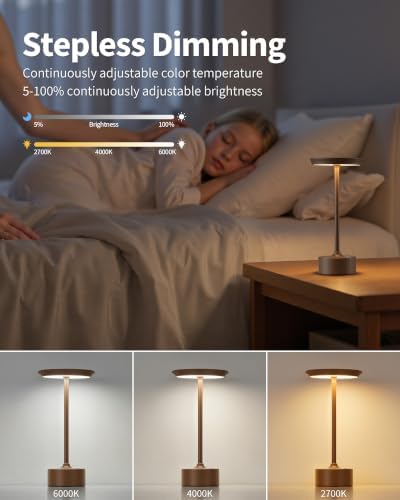PUSU Rechargeable Table Lamps Set of 2, Brown Cordless Portable Desk Lamp - Image 6