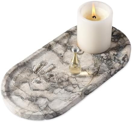 Koville Turkish Natural Travertine Tray, 12"x6" Vanity Decorative Tray for Countertop Organizer, Catchall Tray for Perfume, Candles, Jewelry Dish by Koville