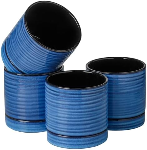 HASENSE Ceramic Plant Pots with Saucers Set of 4, 4.6 Inch Planters for Indoor Plants with Drainage Holes,Blue Flower Pots for Snake Plants & Cactus, Modern Farmhouse Windowsill & Tabletop Decor by Hasense
