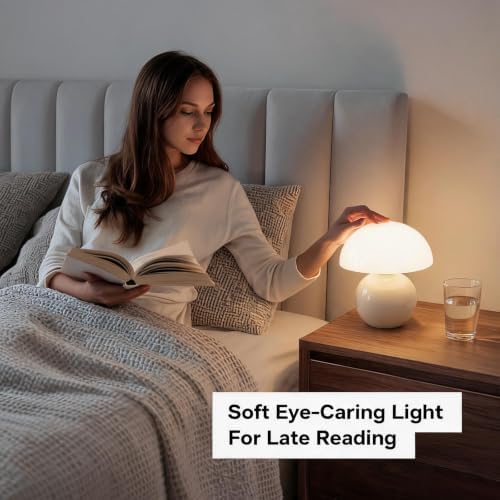 Cute Mushroom Table Lamp, Mid Century Modern Decor, Cozy Oasis Lighting, Unique Bedside Nightstand Lamp for Bedroom Living Room Office, Ideal for Home Decor Lovers, Kids & Adults(White) - Image 4