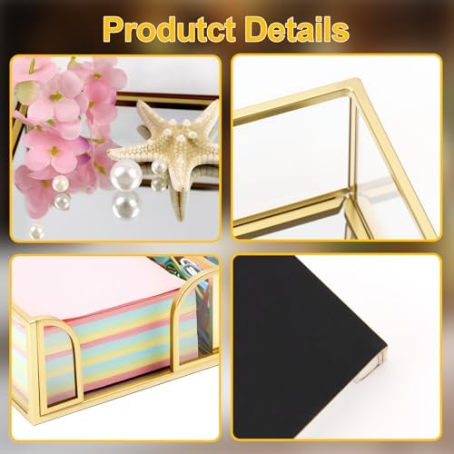 Glass Sticky Note Holder,2 Slots Gold Post It Note Dispenser for Desk,3 x 3 Inch Post It Note Holder, Stylish Sticky Note Dispenser for Home Office Desk Table Drawer - Image 4