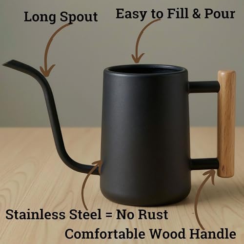 Metal Small Indoor Watering Can with Long Spout & Real Wood Handle, 35oz - Image 2