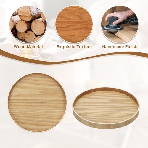 Wooden Serving Tray Round Wood Serving Tray Decorative Platter, 9.5 Inch Fit for Home Decor Kitchen Coffee Table Candle Holder, (Light Brown) - Image 4