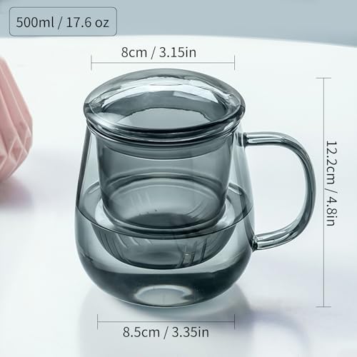 Glass Tea Cup with Infuser and Lid, 17.6oz/520ml Large Borosilicate Teacup, Clear Mug for Loose Leaf Tea, Blooming Tea, Tea Bags - Perfect Christmas or Birthday Gift for Men. - Image 2