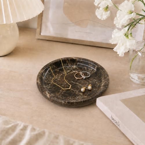 Small Natural Marble Jewelry Tray Key Plate Holder Dish Trinket Decor Catch All Bowl for Ring Earring Stone Gift for Women Daugther,Dark Brown,5.5" - Image 5