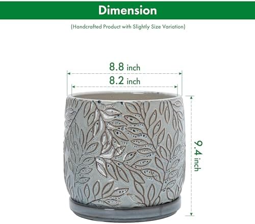 D'vine Dev Embossed Leaves Ceramic Planter, 8 in, Graphite Blue, 27-A-Q-9 - Image 2