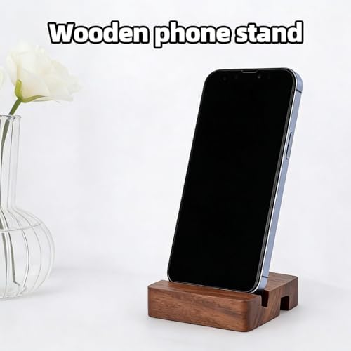 Wood Phone Stand, Portable Square Dual-Slot Mobile Phone Holder Countertop Desk Wood Cellphone Organizer for Kitchen Bathroom Office Accessory - Image 4