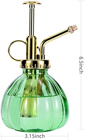 Glass Plant Mister Spray Bottle, 6.5" Green Glass Water Spray Bottle with Gold Top Pump Small Watering Can, Small Plant Sprayer Mister for Indoor Outdoor House, Green+Gold (Green+Gold C) - Image 2