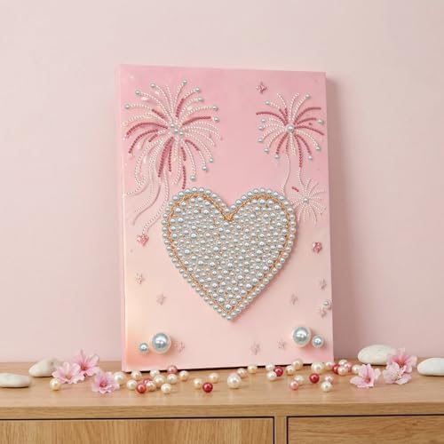 DIY Pearl Painting with Frame, Creative Design, Handmade Stress-Relieving Home Wall Decoration, Includes Frame and Tools-Heart - Image 2