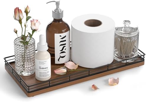 Oak Bathroom Toilet Tank Tray, 13" Wood Back of Toilet Paper Storage Tank Topper Basket, Vanity Tray for Perfume Makeup Candle Toiletry Organizer for Kitchen Coffee Table Walnut Tray Decor - Image 5