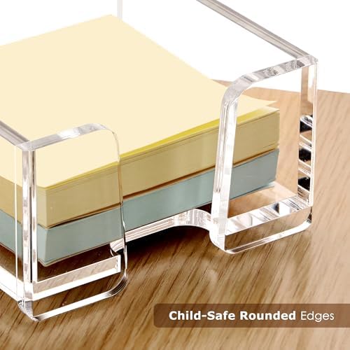 SANRUI Acrylic Sticky Note Holder with Pen Slot for 3x3 Inch Notes, Clear - Image 4