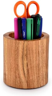 NIRMAN Acacia Wood Pencil/Pen Holder for desk, Round Desktop Organizer for Desk Multi Purpose Use for Home School Office Supplies (4" x 4" x 4") by NIRMAN