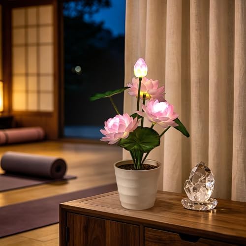 Artificial Pink Lotus Flower Lamp Flower Night Light for Home Yoga Studio Meditation Decor, Gifts for Women Mom Grandma Girlfriend on Birthday Christmas Valentines Mothers Day - Image 5