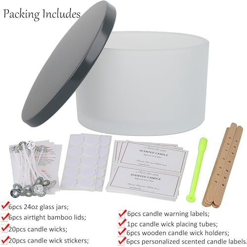 MILIVIXAY 6 Pack 24 oz Candle Jars with Metal Lids and Candle Making Kits - 3 Wick Candle Jar,Bulk Empty Frosted White Thick Glass Jars for Making Large Candles - Spice, Powder Containers - Image 3