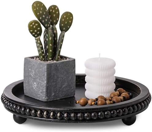 Black Round Wooden Tray for Decor, Rustic Farmhouse Centerpiece by Nacidooka