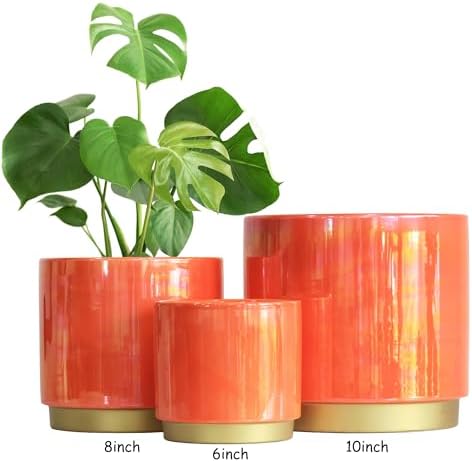 Gepege Peach Indoor Plant Pots for Plants, Ceramic Planter with Drainage Hole, 7.6 Inch +6 Inch 2pcs Succulent Orchid Flower Pot - Rainbow Pearl Glaze - Image 6