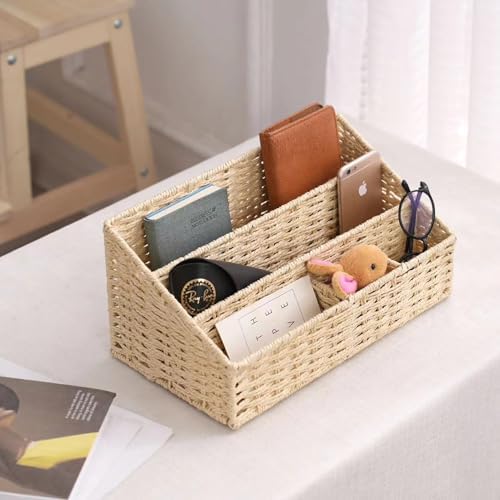 Rattan Mail Organizer - Countertop, Desk, Bills, Woven Basket, Magazine Holder, Mail Sorter, Hobo Organizer，Beige - Image 3