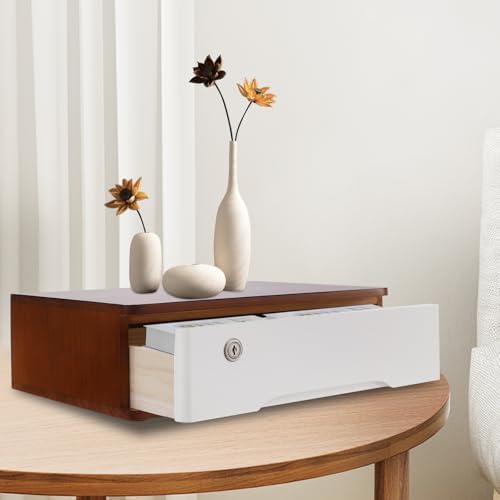 Wooden Desktop Storage Box with Lockable Drawers, Flat File Cabinet Drawer Desktop Storage Box, Countertop Storage Cabinet for Office Home Toiletries Supplies Vanity (walnut+white, 1 Drawer) - Image 4