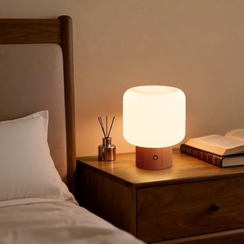 MAGCHARM Halo Mushroom Lamp, 5W Cute Cordless Rechargeable Table Lamp with Glass Shade, 3-Color Dimmable Small Retro Touch Bedside Lamp for Bedroom Ambient Decor (Orange) - Image 4