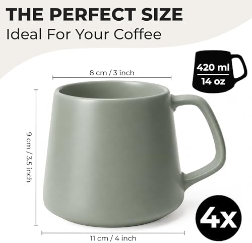 MIAMIO - Coffee Mugs Set of 4, Ceramic, Large (14oz) - Luxe (Evergreen) - Image 2