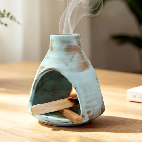 JOYWING Palo Santo Holder Handmade Ceramic Incense Burner for Sage Bundles and Incense Cones Meditation Accessories for Mindfulness Yoga Home Decor Spiritual Gifts(Sky Glaze) by Unknown