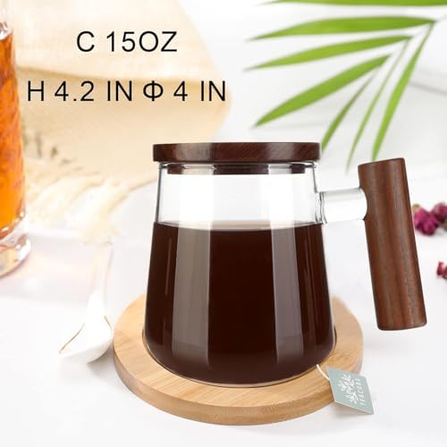 COMI Glass Coffee Mugs, Clear Coffee Mugs with Walnut Lid&Handle，Wide Mouth Extra Large Capacity Cup, Perfect for Latte, Mocha, Cappuccino, Tea and Juice, Microwave Safe(2PCS,15oz/450ml) - Image 4