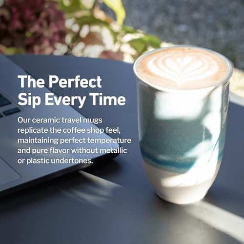 NOVA CERAMICS Travel Mug - Portable Coffee To Go Mug Microwave & Dishwasher Safe Coffee Cups Reusable - Gifts For Women Men Him Her 12oz - Lagoon - Image 4