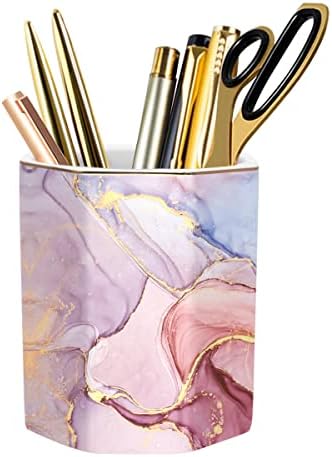 Large Capacity Colored Ceramic Marble Pencil Storage Marker Pen Holder Cute Stationery Holder For Office,High School College Student Girl Women Adult Teen Gift, Pink by WAVEYU