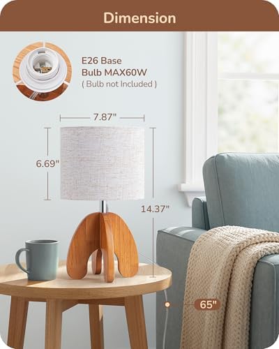 EDISHINE 14.37'' Small Table Lamp, Art Deco Bedside Lamp, Linen Shade, E26 - Image 4