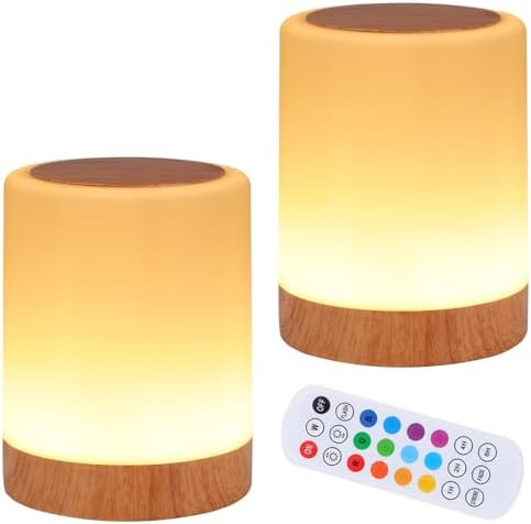 OORUN Touch Bedside Table Lamp,13 RGB Colors & 5 Brightness, USB Rechargeable Desk Lamp, Remote Control Dimmable Light with RGB Color Changing,Portable Lamp for Baby (2 Pack Brown) by Unknown