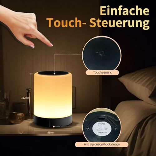 OORUN Touch Bedside Table Lamp,13 RGB Colors & 5 Brightness, USB Rechargeable Desk Lamp, Remote Control Dimmable Light with RGB Color Changing,Portable Lamp for Baby (Black) - Image 2