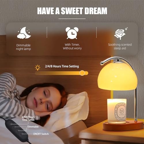 FCTWAKS Mid Century Milk Glass Candle Warmer Lamp with Timer & Dimmer, Mothers Day Birthday Gifts for Women Mom, House Warming Gifts New Home, Wax Warmer Lamp for Bedroom Decor with 2 Bulbs - Image 4