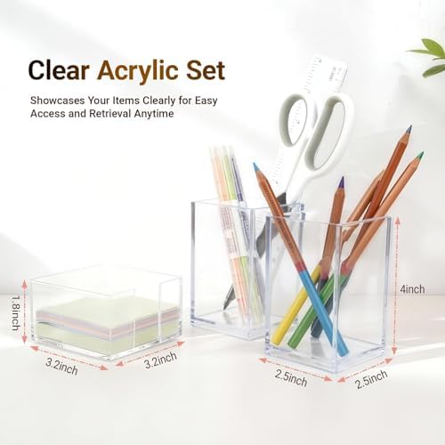 3 Pcs Acrylic Pen Pencil holder and Sticky Note Holder,Clear Desk Organizer,Desk Accessories for Office School Home - Image 2