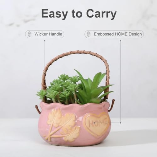 Ceramic Succulent Planter Pots, 4 Inch Small Ceramic Plant Pot with Drainage Holes Flower Pots for Cactus, Herbs, Outdoor Plants (Pink) - Image 5