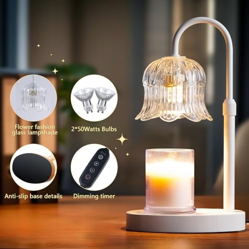 CRMILL Candle Warmer Lamp Electric Timer - Flower Candle Lamps Height Adjustable Home Bedroom Decor House White - Image 2