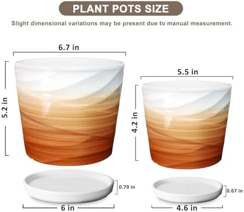 Ceramic Plant Pot, 6.7 + 5.5 Inch, Khaki + White - Image 3
