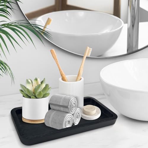 Bamboo Vanity Bathroom Tray for Counter, Bamboo Tray for Bathroom, Toilet Tank, Perfume 11.8L x 5.9W x 0.8H inch (Black) - Image 3