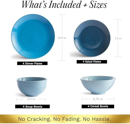 Sango Siterra Artist's Blend 16-Piece Stoneware Dinnerware Set – Service for 4, Ocean Blue Glossy Glaze with Unique Speckled Design, for Everyday Dining & Entertainment, Microwave & Dishwasher Safe - Image 5