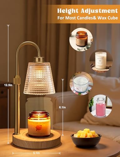 Wood Color& Clear Candle Warmer Lamp with Timer, Dimmable Candle Warmer for Jar Candles, Height Adjustable Wax Melts Warmer, Birthday Gifts for Women Mom, House Warming Gifts New Home Decor - Image 3