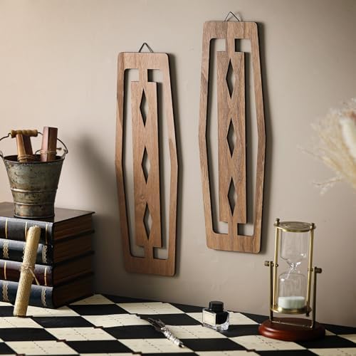 CroBlissful 2 Pcs Modern Mid Century Wall Art Wood, Dark Brown - Image 3