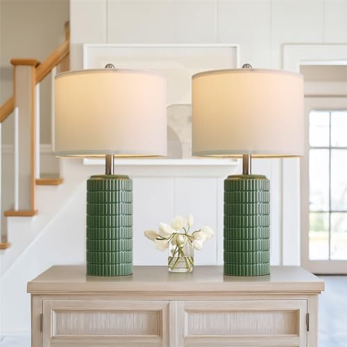 PoKat 23" Dark Green Ceramic Table Lamps Set of 2, Modern Table Lamps for Living Room, Farmhouse Lamps for Bedroom Night Stands, Traditional Nightstand Desk Decor Lamps - Image 6